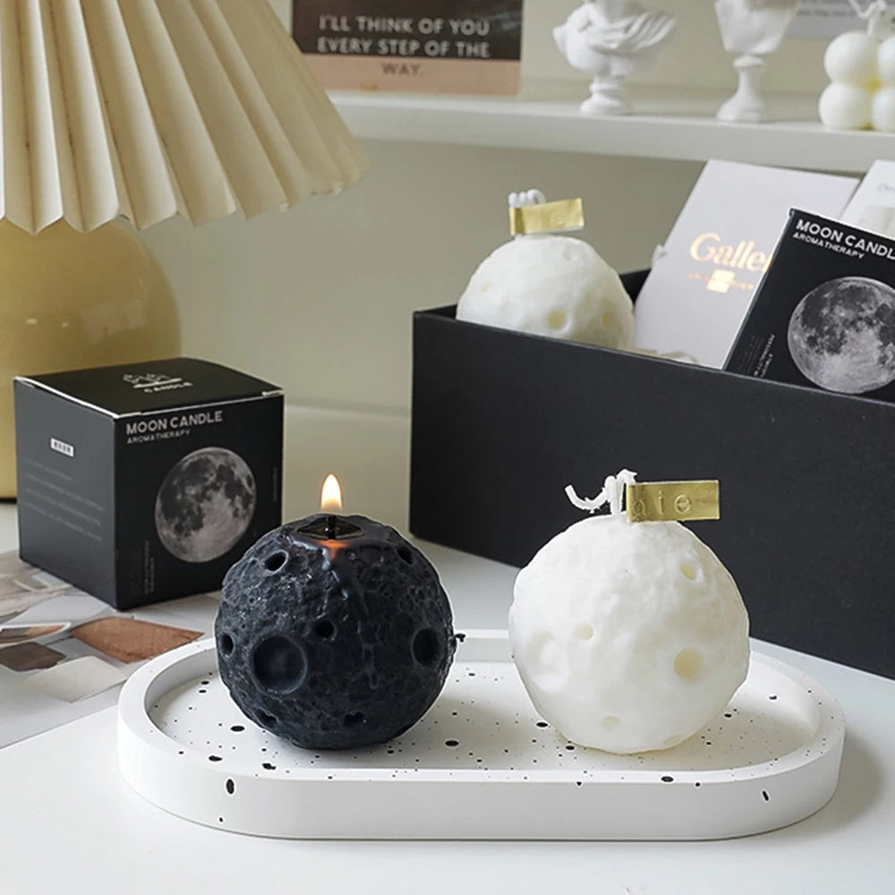 Lunar shape scented candle by LAQTA featuring a creative, moon-inspired design in a soft, glowing ambiance.