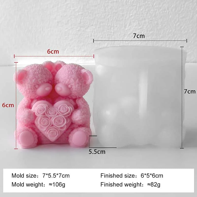 Silicone candle mold shaped like a love rose bear, used for creating decorative candles, from LAQTA.