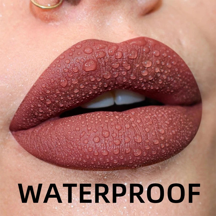 LAQTA Matte Velvet Lip Gloss tube with applicator, showcasing smooth, velvety texture and rich matte finish.
