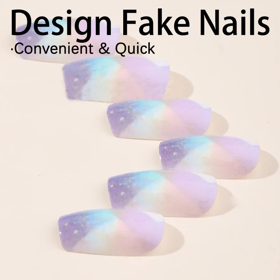 LAQTA short square fake nails with a natural pink and white design, showcasing a stylish and elegant manicure.