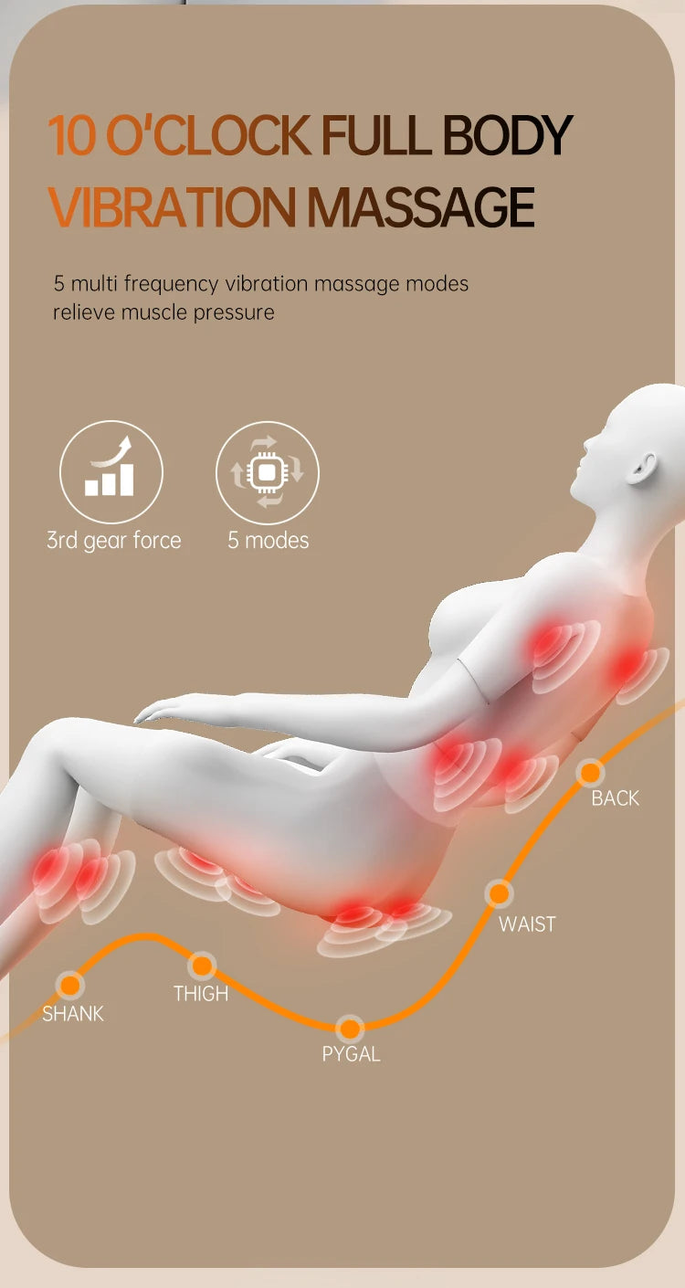 LAQTA Smart Leisure Rocking Massage Chair with padded upholstery and modern design, shown in a relaxed, reclining position.