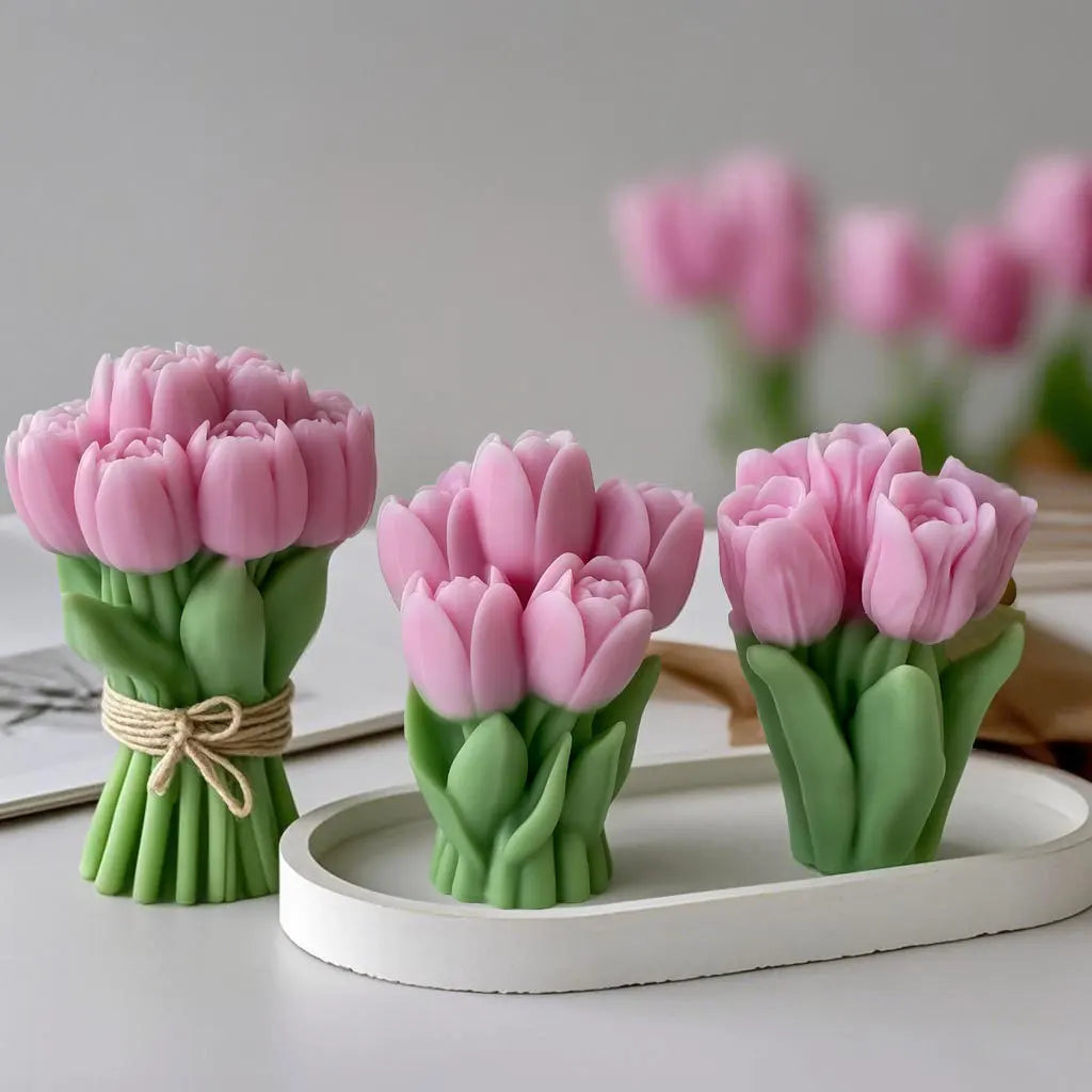 LAQTA Valentine's Day tulip bouquet silicone mold for crafting detailed floral shapes and decorative cake toppers.