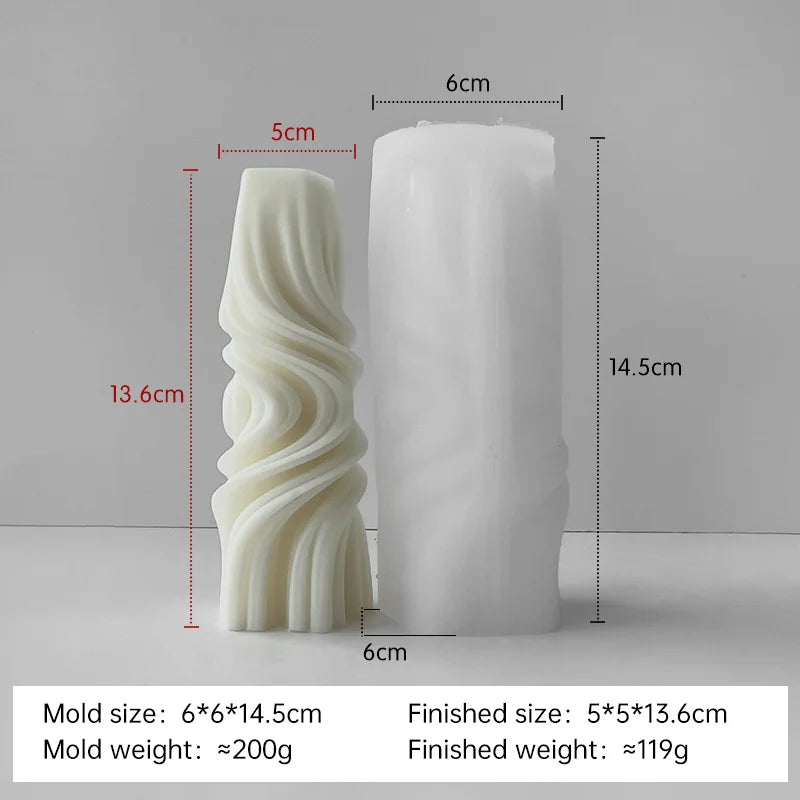 Striped cylinder aroma candle silicone mold by LAQTA, showing the flexible mold with striped pattern for candle making.