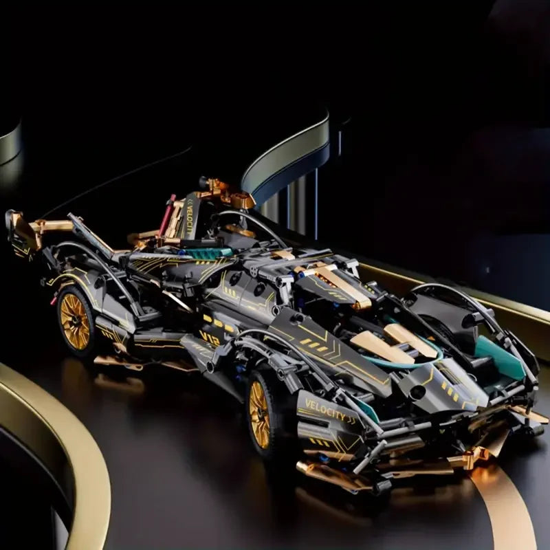 LAQTA Racing Building Block Toys, colorful plastic blocks assembled into a racing car model, suitable for kids' creative play.