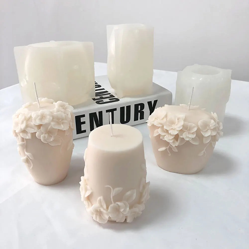 LAQTA Rattan Flowers silicone candle mold showing detailed floral pattern and flexible material for candle making.