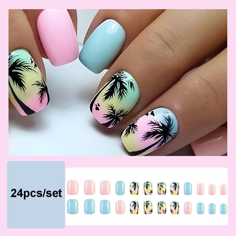 Short square fake nails by LAQTA with a sleek, natural finish displayed on a neutral background