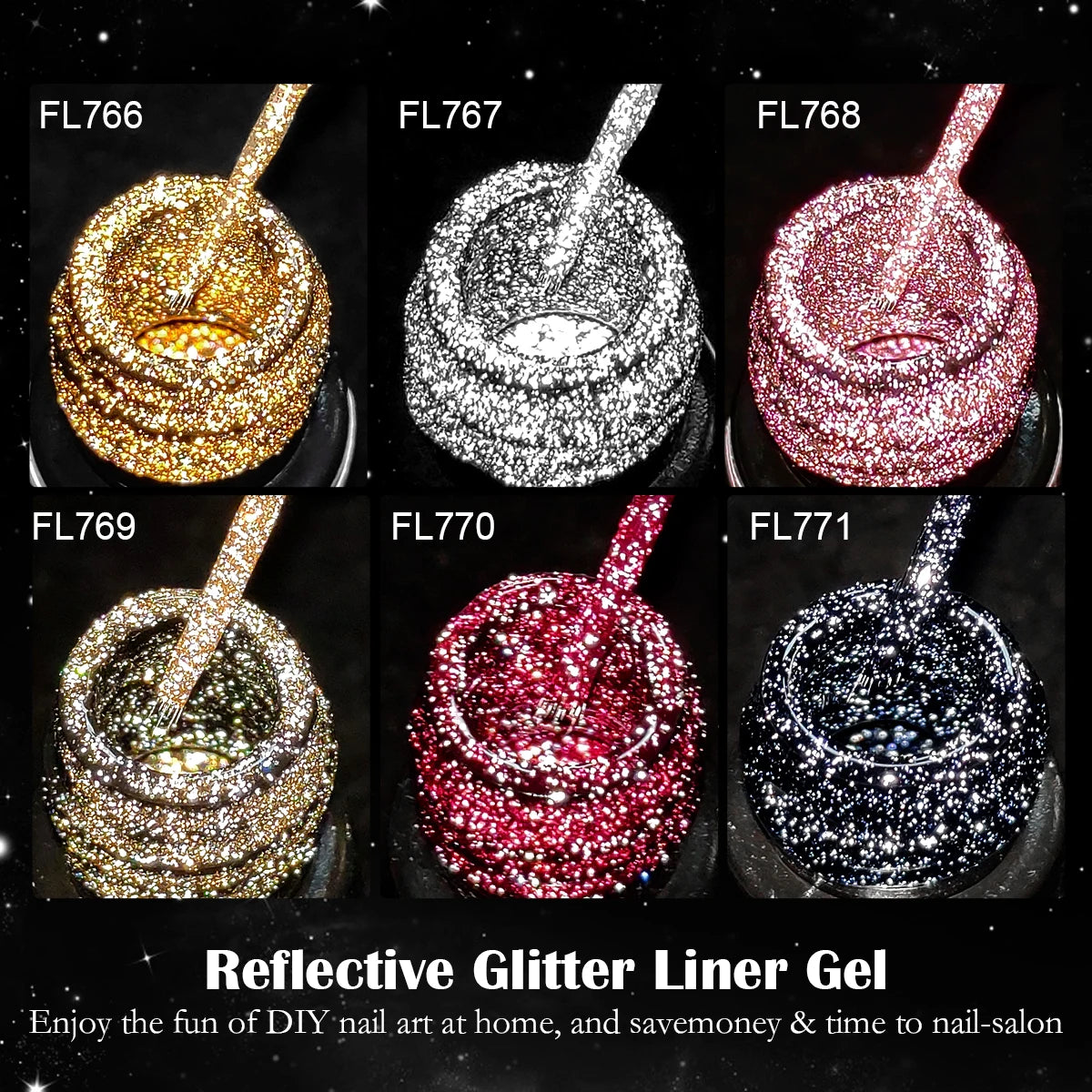 LAQTA Reflective Glitter Liner with shimmering finish, showcasing the sleek pen and sparkling glitter formula for eye makeup.