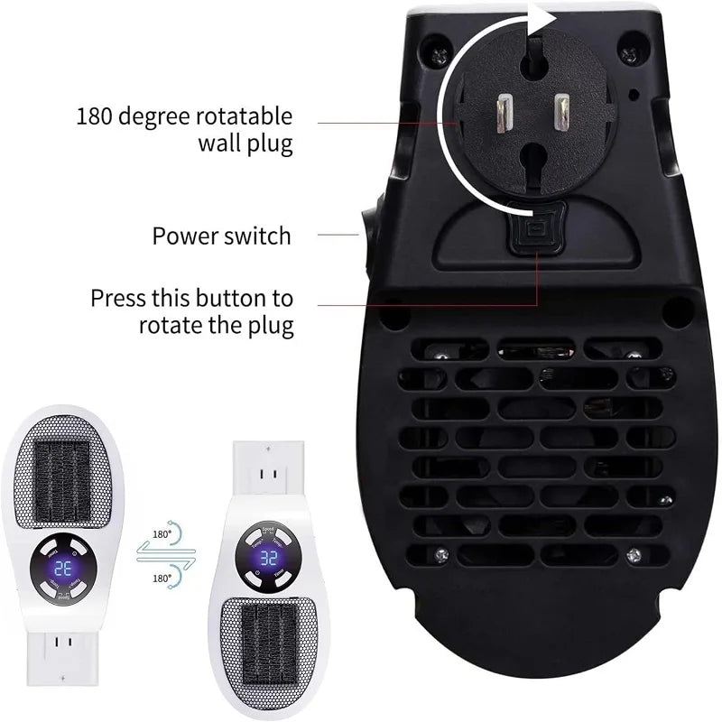 LAQTA Eco plug-in electric heater with compact design and adjustable temperature controls, ideal for energy-efficient home heating.