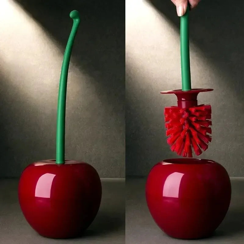 Red LAQTA toilet brush with a sturdy handle and cleaning brush in a holder, designed for bathroom sanitation.