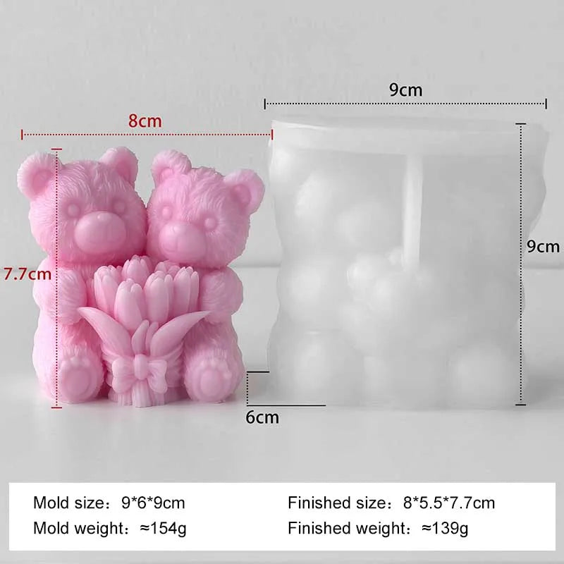 Silicone candle mold shaped like a love rose bear from LAQTA, showing detailed heart and bear design for crafting candles.