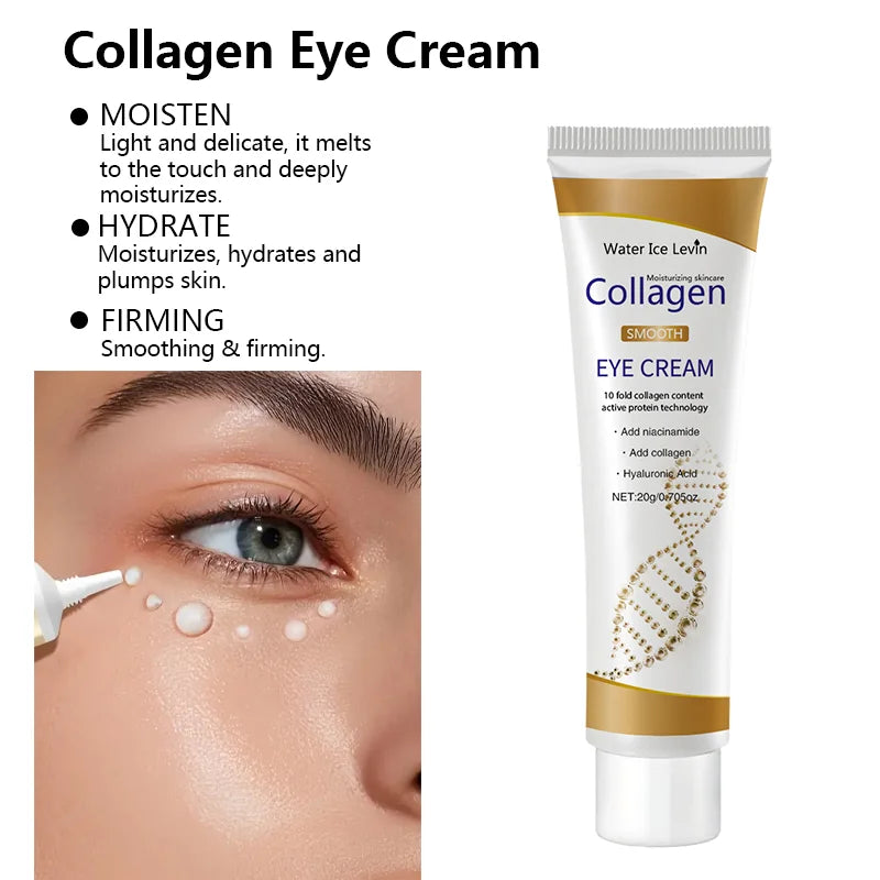 LAQTA collagen eye cream jar showing smooth, hydrating texture with a clean, modern design and subtle branding on the packaging.