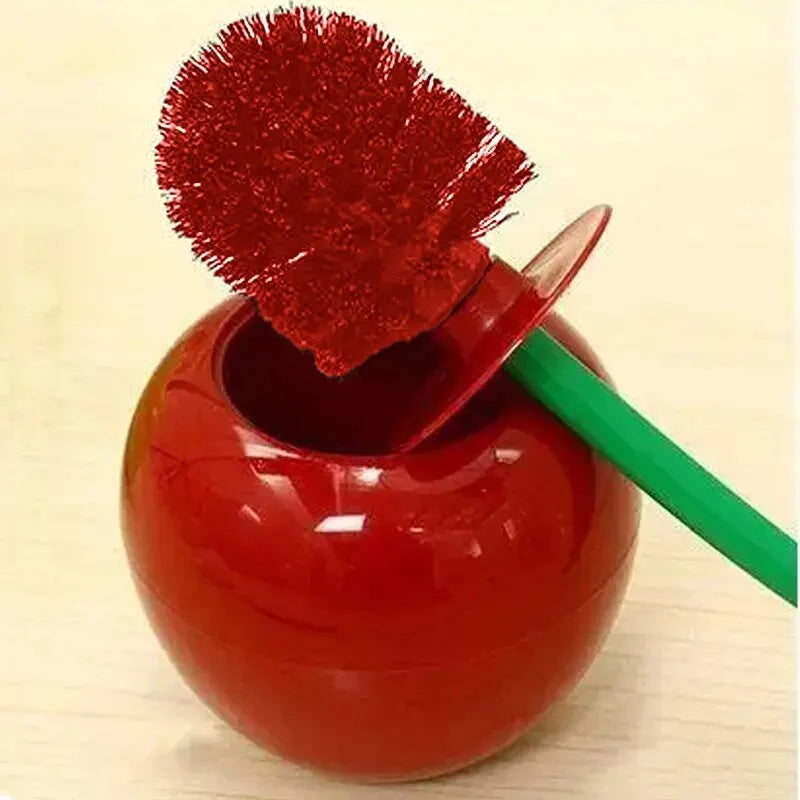 Red toilet brush with handle and holder from LAQTA, designed for bathroom cleaning and hygiene.