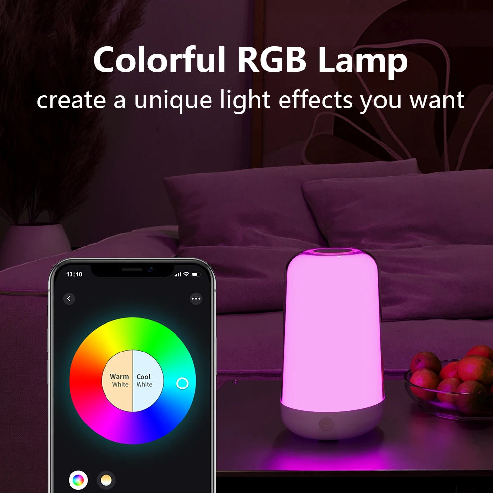 Smart Touch Bedside Table Lamp by LAQTA with modern design, touch control, and adjustable brightness on a bedside table.