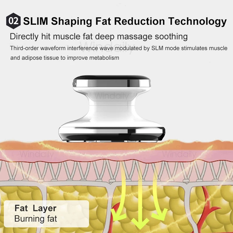 LAQTA EMS and RF radio frequency slimming machine with control panel and applicators for body contouring and fat reduction.