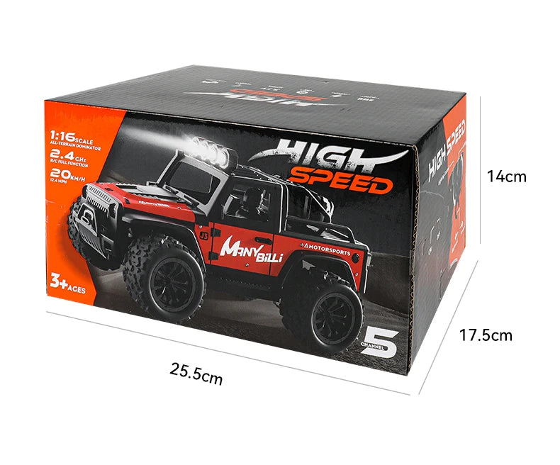 LAQTA 2.4GHz remote control Jeep with realistic design, durable body, and detailed exterior for outdoor play.
