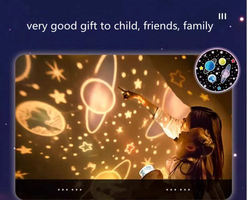 LAQTA Starry Projector Night Light displaying a starry sky projection on a wall with a sleek white design.