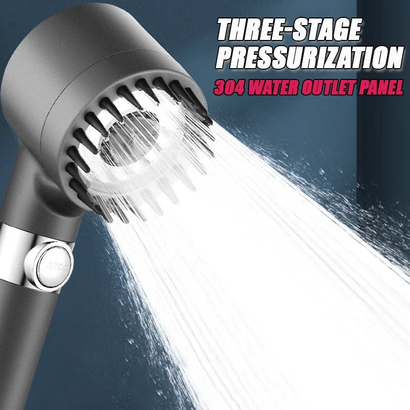 LAQTA high pressurized filter shower head with sleek chrome finish, showcasing multiple spray settings and modern design.
