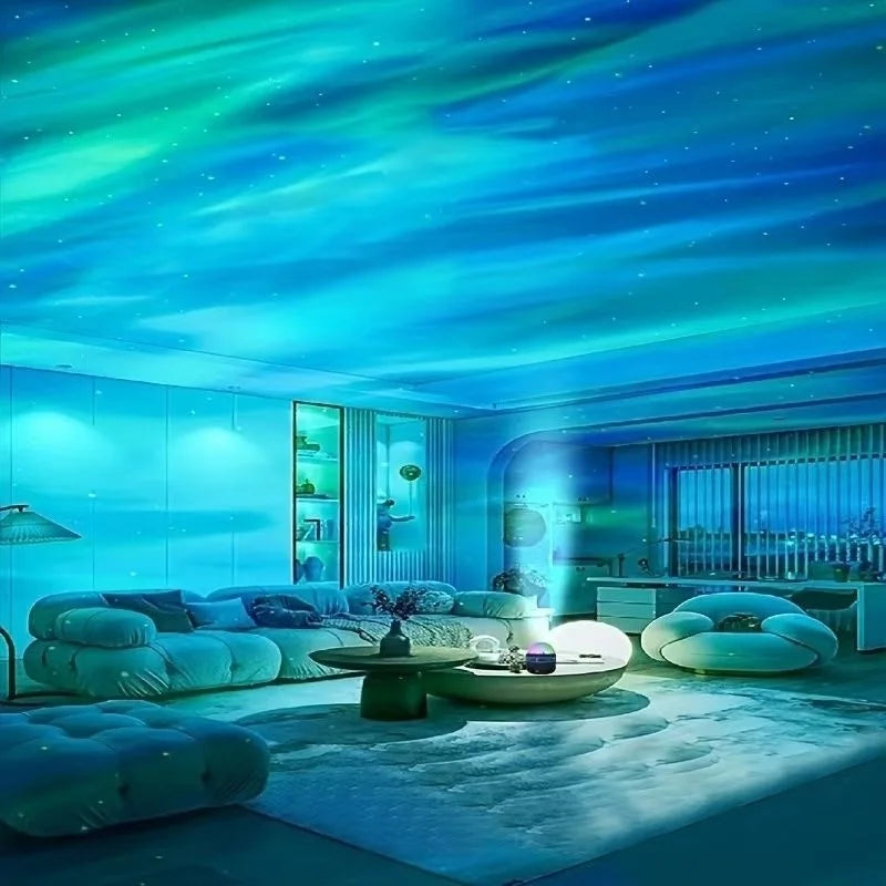 LAQTA powered water wave effect projector displaying vibrant water wave patterns on a wall.