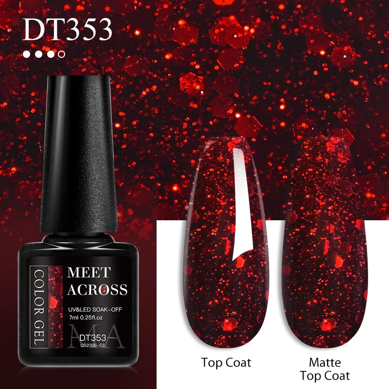 LAQTA red gel nail polish with crystal accents, showcasing a shiny, smooth finish on neatly manicured nails.