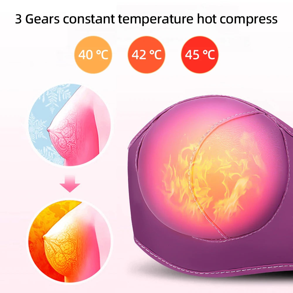 Electric breast massager by LAQTA, showing close-up of the handheld device with soft silicone massage attachments.