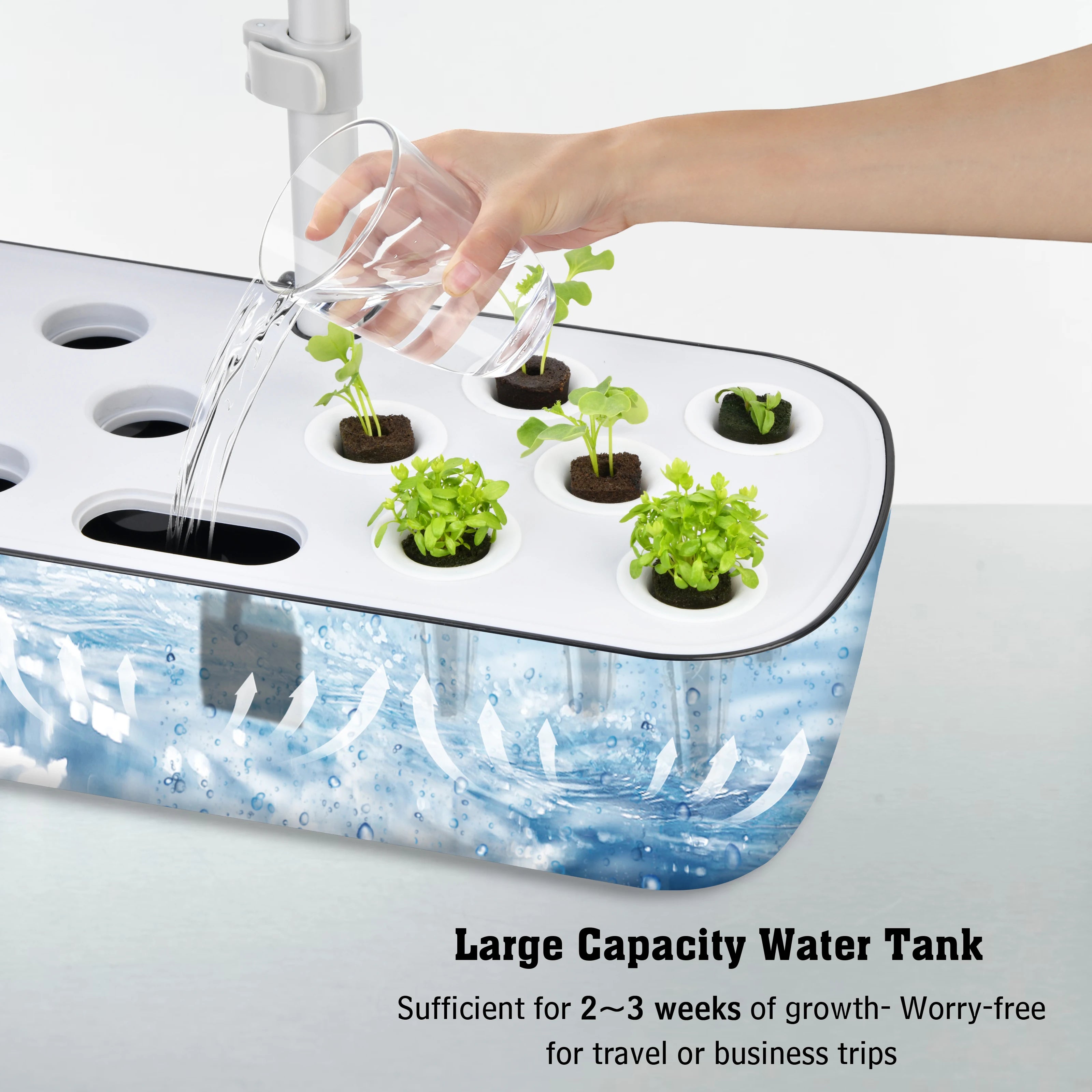 LAQTA 12 Pods Hydroponics Growing System with individual plant containers and nutrient reservoirs for indoor gardening.