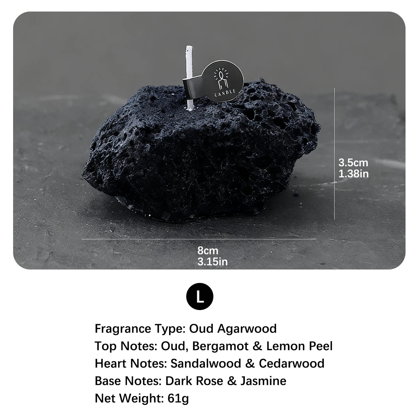 LAQTA Meteorite scented candle with a sleek black container and subtle celestial design, perfect for adding ambiance to any space.