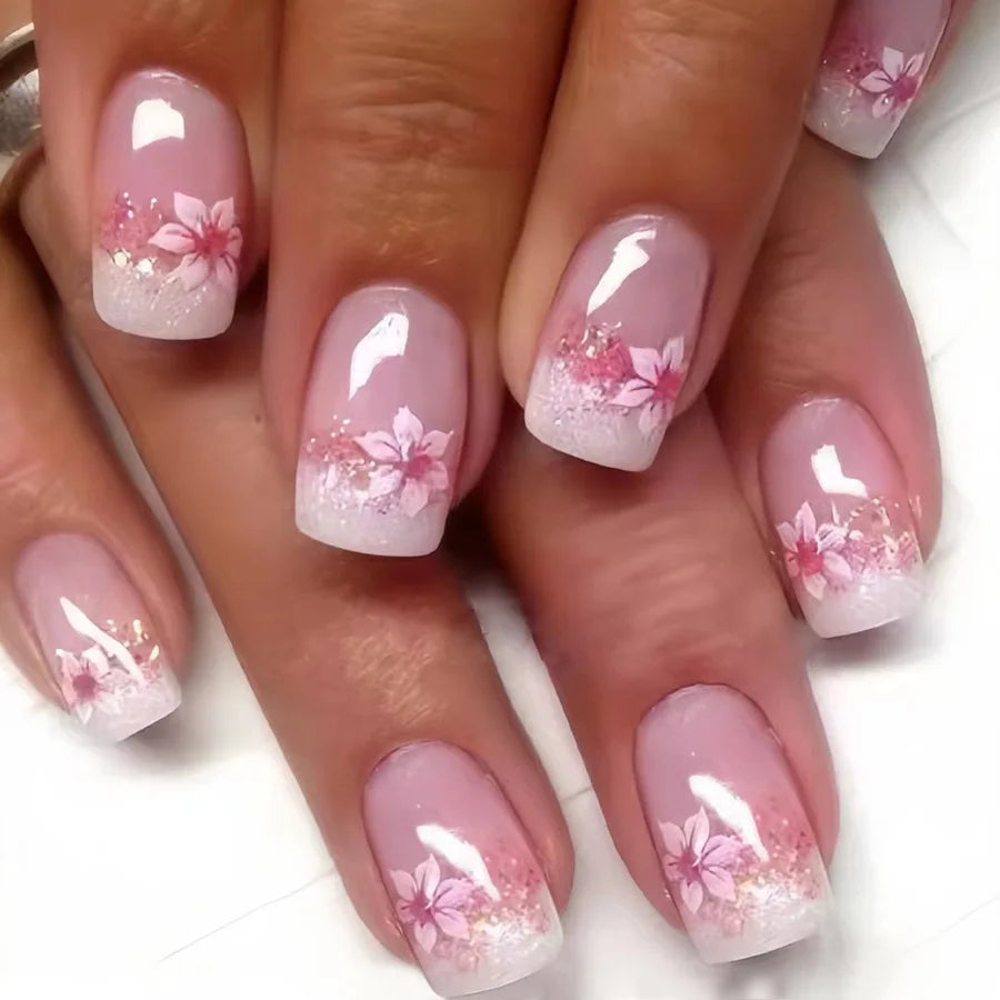 Short square fake nails by LAQTA, showcasing a natural-looking nail design with a smooth, polished finish.