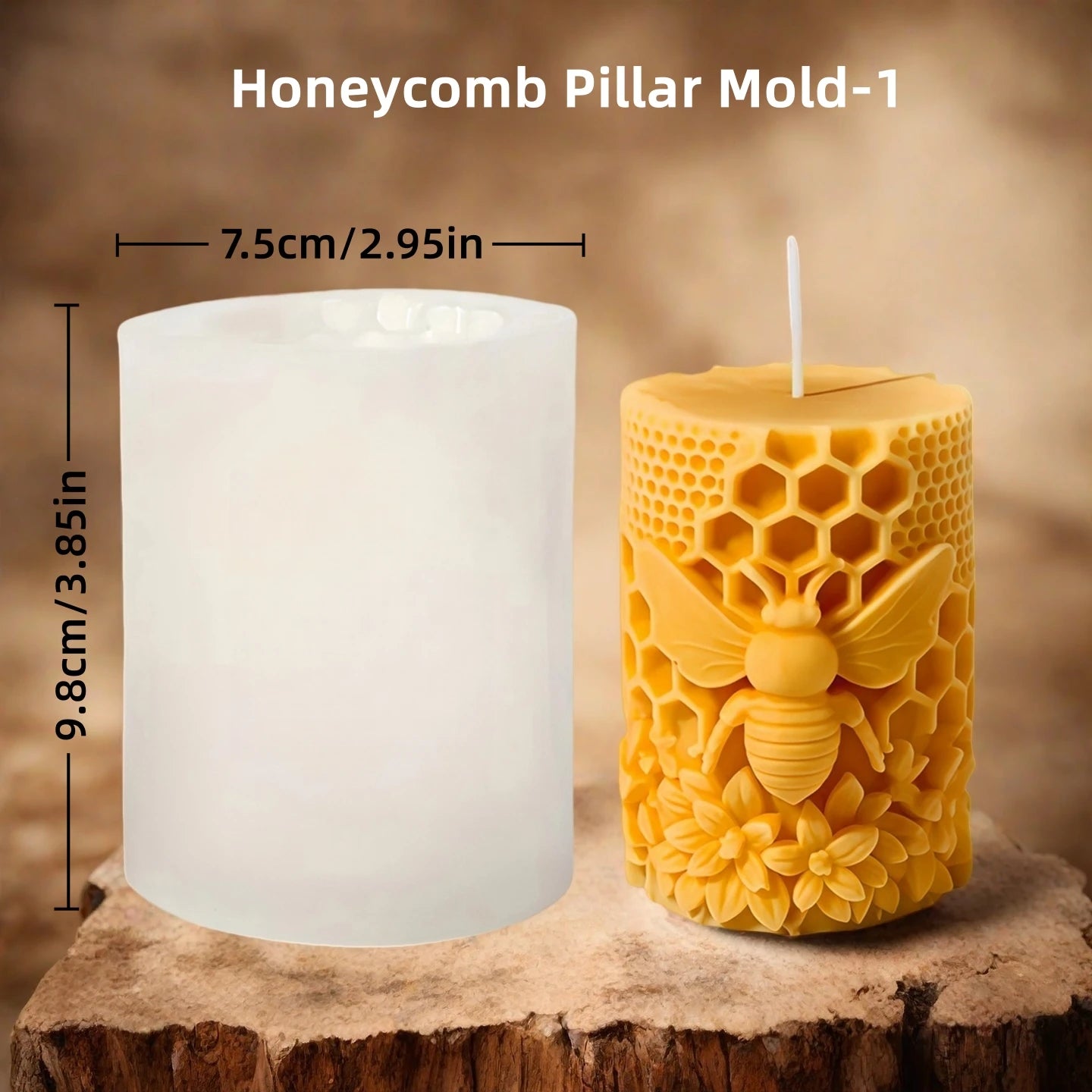 LAQTA 3D honeycomb pillar candle silicone mold showing detailed honeycomb pattern for creating decorative candles
