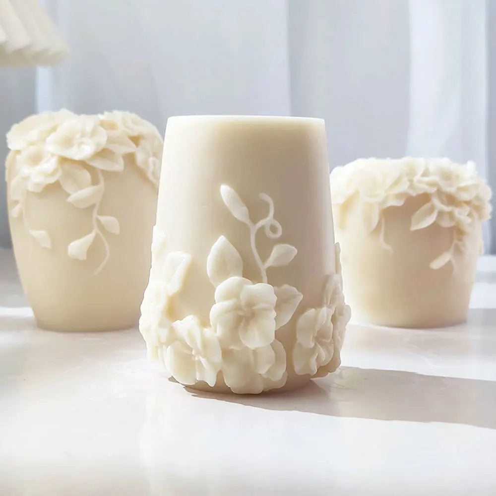 LAQTA rattan flowers silicone candle mold with detailed floral design for making decorative candles