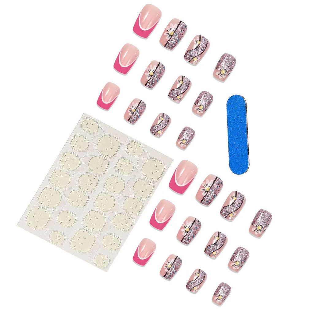 24-piece set of short square LAQTA acrylic nails with natural finish, perfect for stylish nail art and easy application.