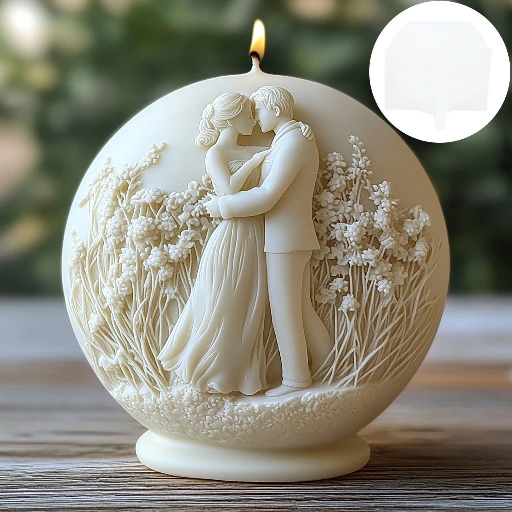 Embossed spherical candle mold featuring a couples embrace design from LAQTA, ideal for creating romantic candles.
