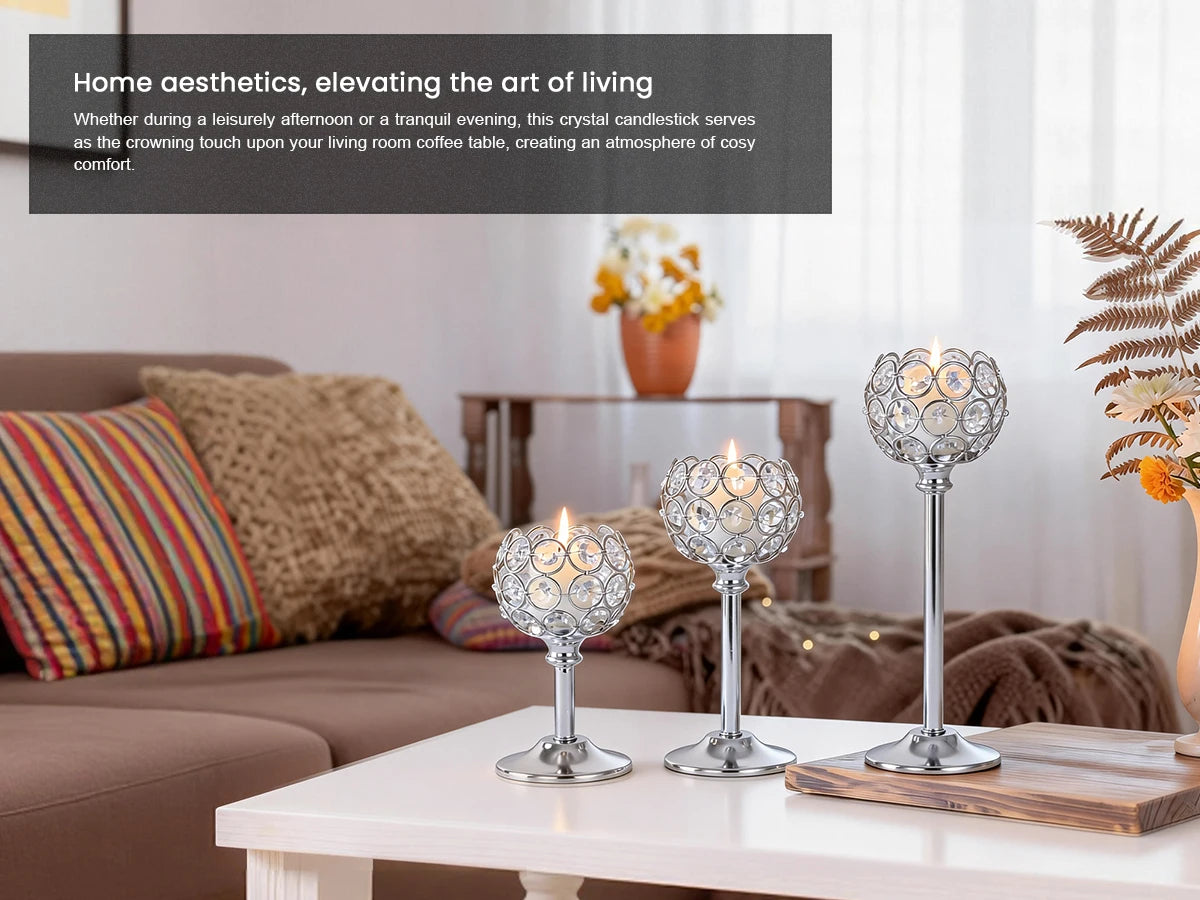 Elegant gold and silver metal glass candle by LAQTA, featuring a sleek design and transparent glass holder.