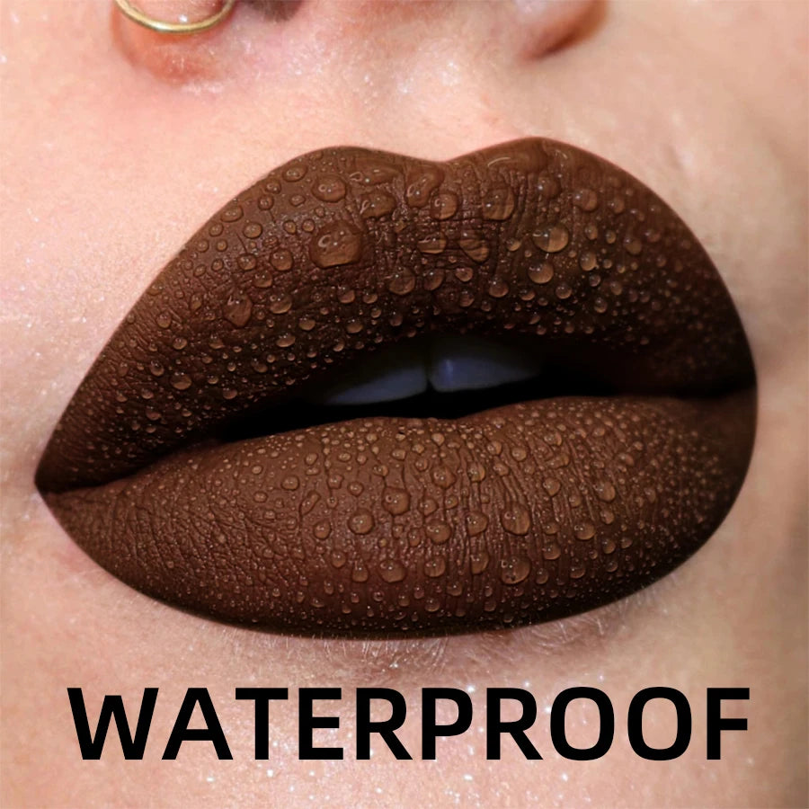 LAQTA matte velvet lip gloss tube with smooth, velvety finish and soft pink shade, displayed against a neutral background.