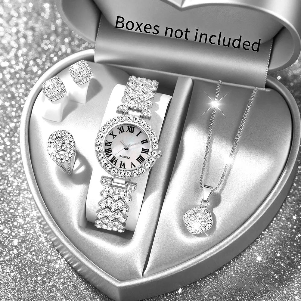 Elegant LAQTA women's watches with rhinestone accents, set of five stylish and sophisticated timepieces for women.