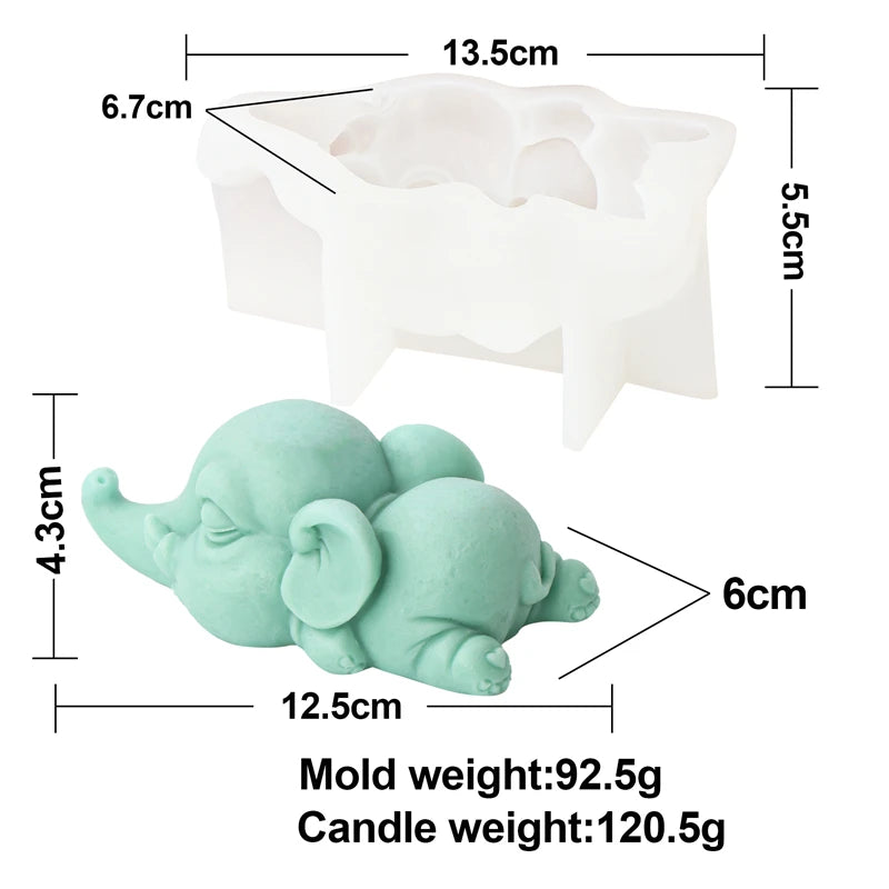 3D elephant silicone candle mold by LAQTA, showing detailed elephant shape with smooth silicone surface for handmade candles.
