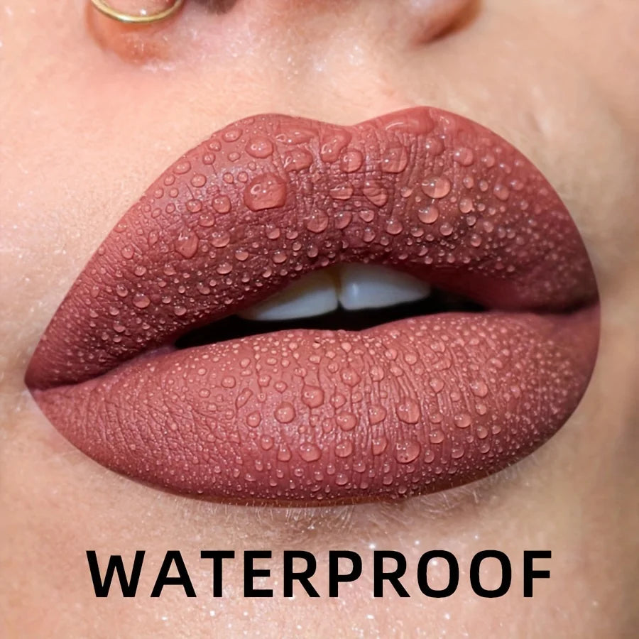 LAQTA Matte Velvet Lip Gloss tube showing rich, smooth lipstick with a matte finish in a sleek packaging.