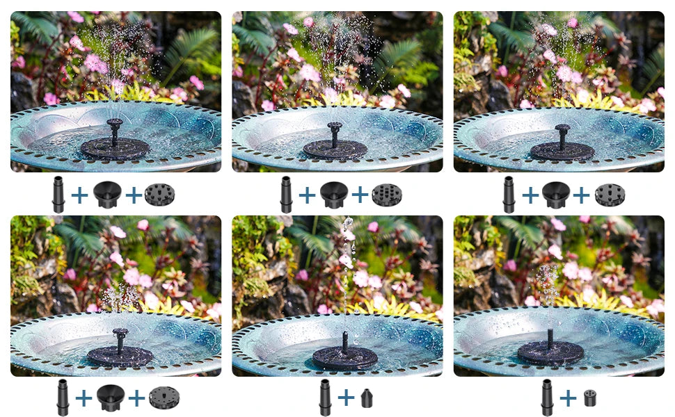 LAQTA Solar Water Fountain Pool with adjustable spray head and solar panel in a backyard setting