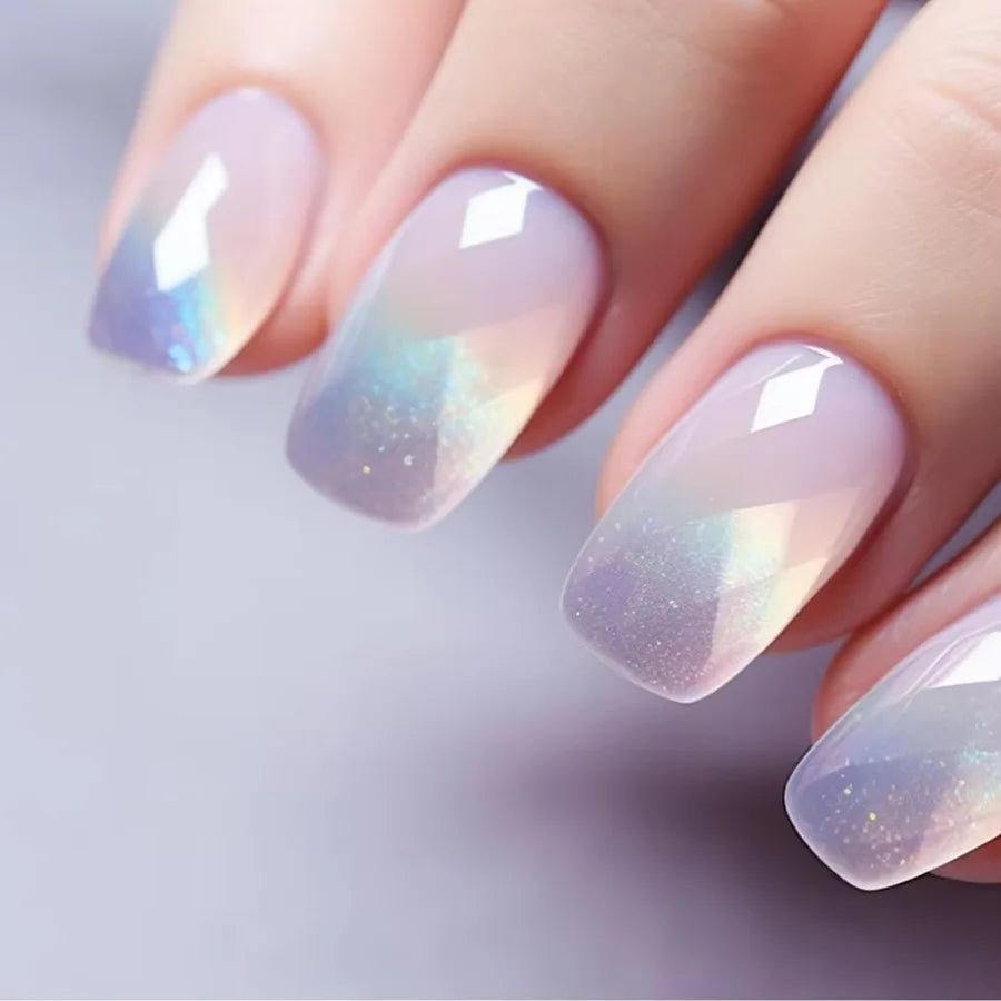 Short square fake nails by LAQTA with a sleek, natural-looking design and smooth finish, perfect for stylish manicure looks.