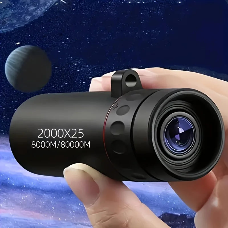 LAQTA 2000X25 HD Monocular Telescope with black body, compact design, and adjustable eyepiece for high-magnification viewing.