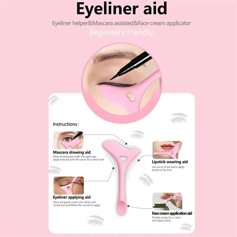 LAQTA multi-functional eyeliner stencil with wing tips, showing precise eye makeup application on a model's eye.