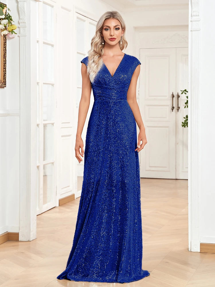 Elegant V-neck mermaid evening dress by LAQTA featuring a fitted silhouette and intricate detailing.