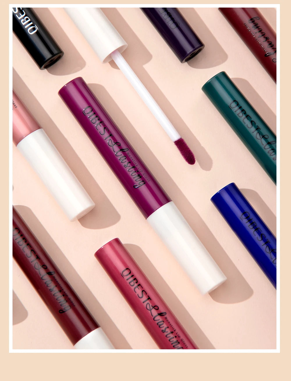 LAQTA matte liquid lipstick in a sleek tube, showcasing a smooth, vibrant lipstick shade with a matte finish.