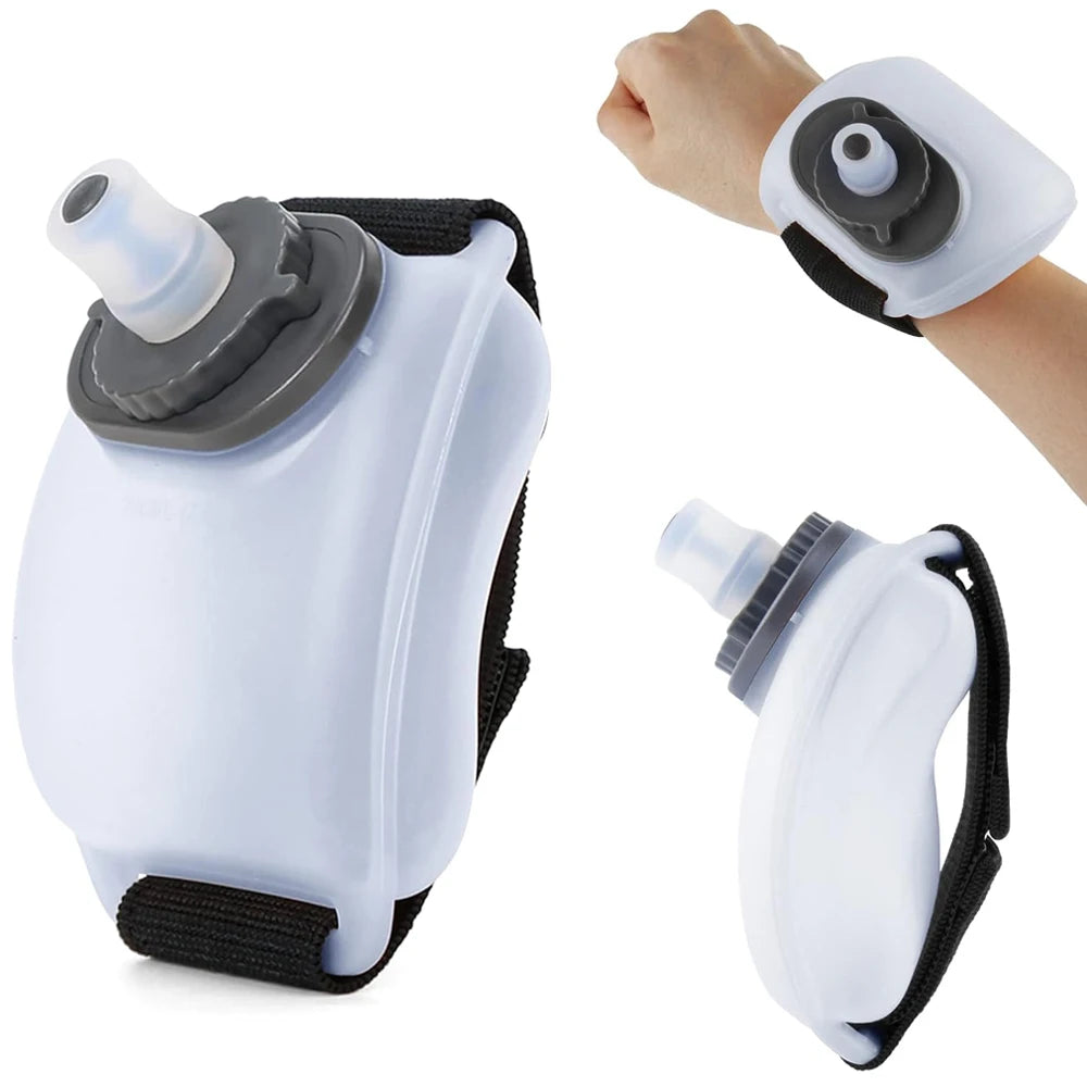LAQTA wrist water bottle showing a compact, portable hydration device worn on the wrist with a sleek design.