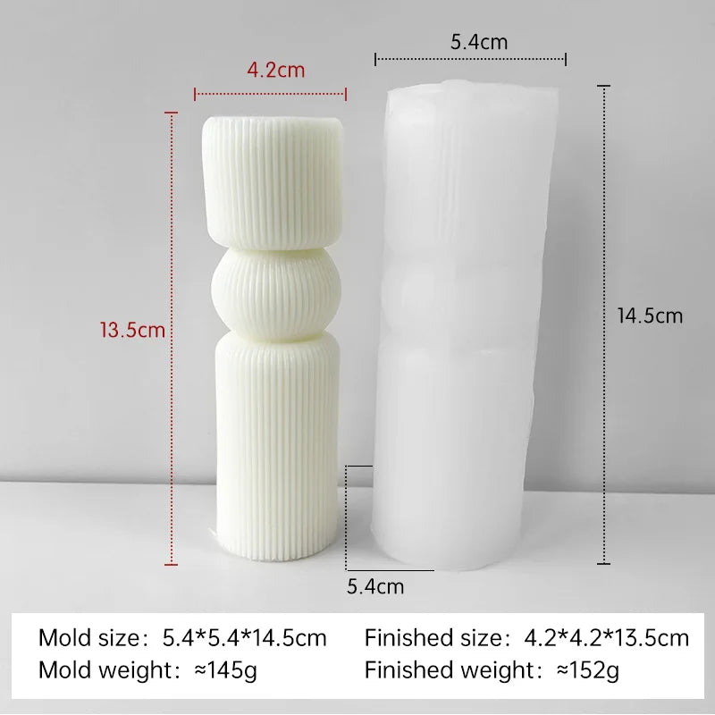 Striped cylinder aroma candle silicone mold by LAQTA, showing the flexible mold with striped pattern for making scented candles.