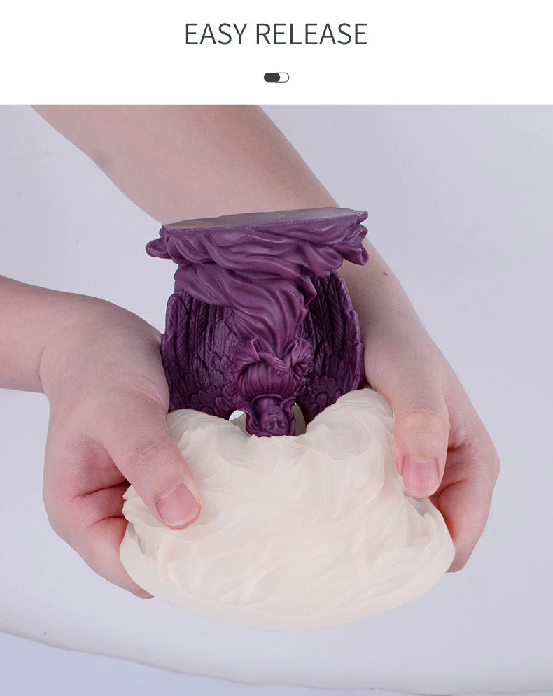 Lavender silicone candle mold by LAQTA with floral pattern, flexible and durable for making decorative candles.