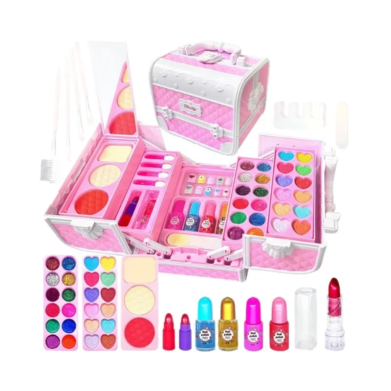 LAQTA Princess Beauty Makeup Suitcase with colorful makeup tools and accessories inside, ideal for kids' pretend play.