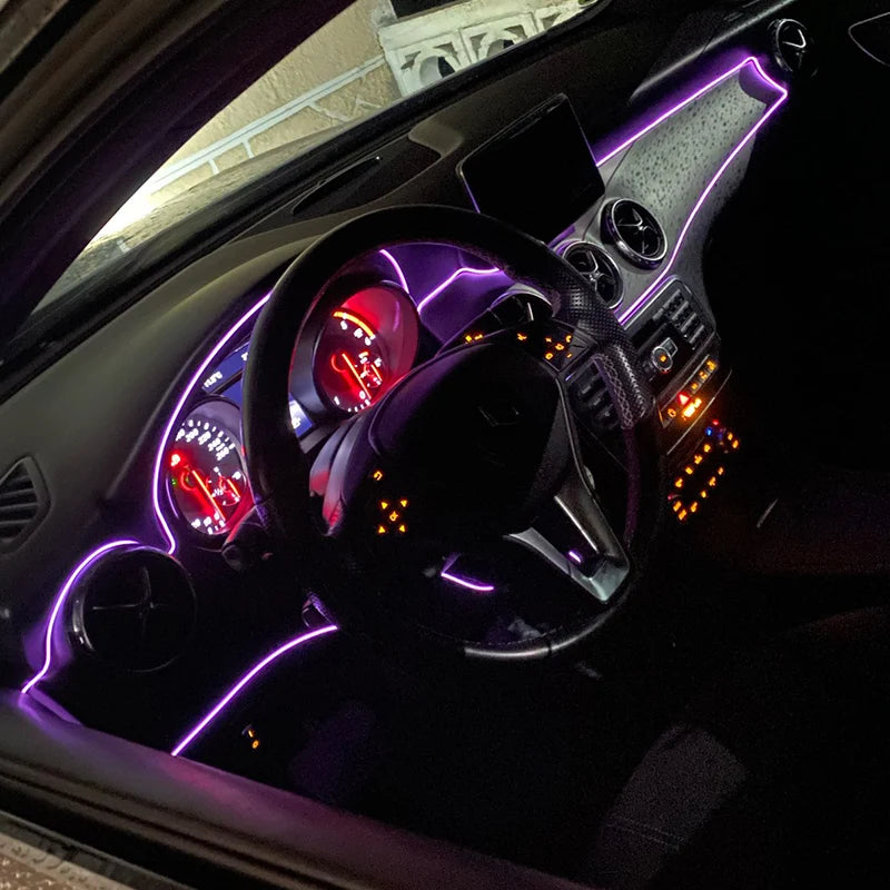 LAQTA car interior atmosphere LED strip lighting installed inside a vehicle, providing customizable ambient lighting.