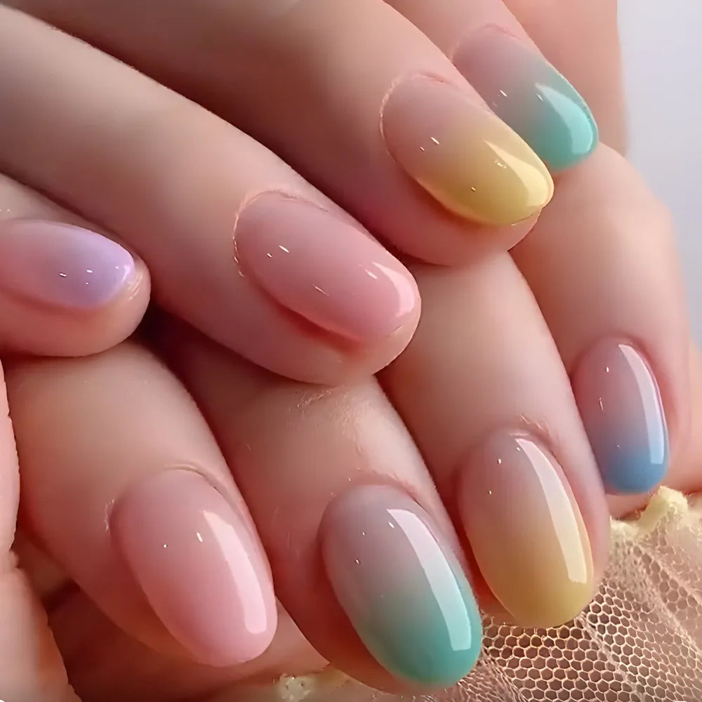 Short square fake nails by LAQTA featuring a sleek, modern design with a smooth finish and natural-looking shape.