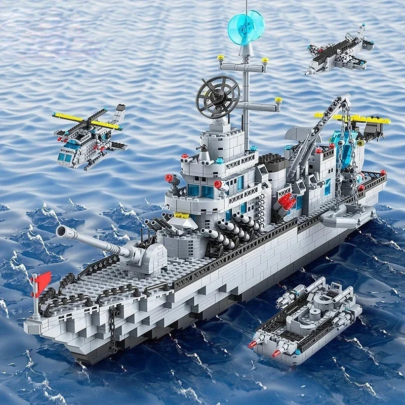 Navy war army ship model by LAQTA with detailed navy blue design and realistic features, suitable for display or collection.