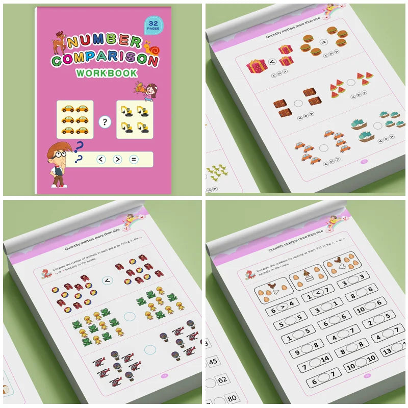 LAQTA math workbook with colorful pages and exercises for students to practice addition, subtraction, and basic math skills.
